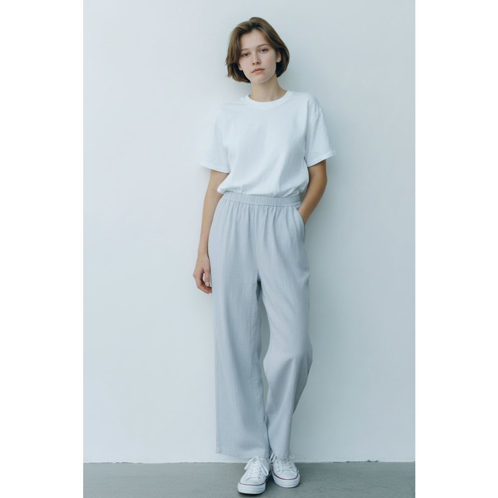 NWT Pretty Little Thing Dusty Blue Linen Look Wide Leg Pants - Size 4